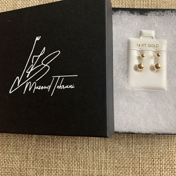 Double ball two hole earrings 14k solid gold real gold telephonic earrings - Picture 8 of 11